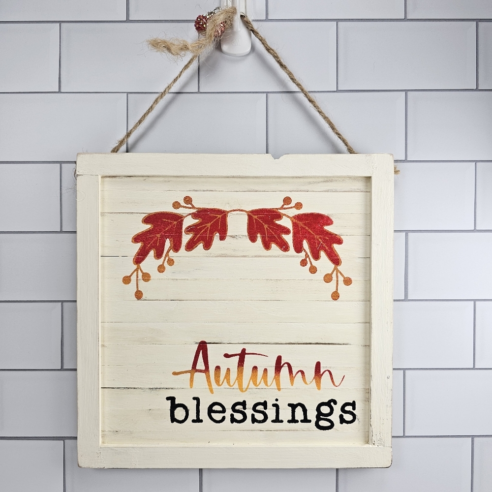 Autumn Blessings 9" wooden sign. embossing and hang tie